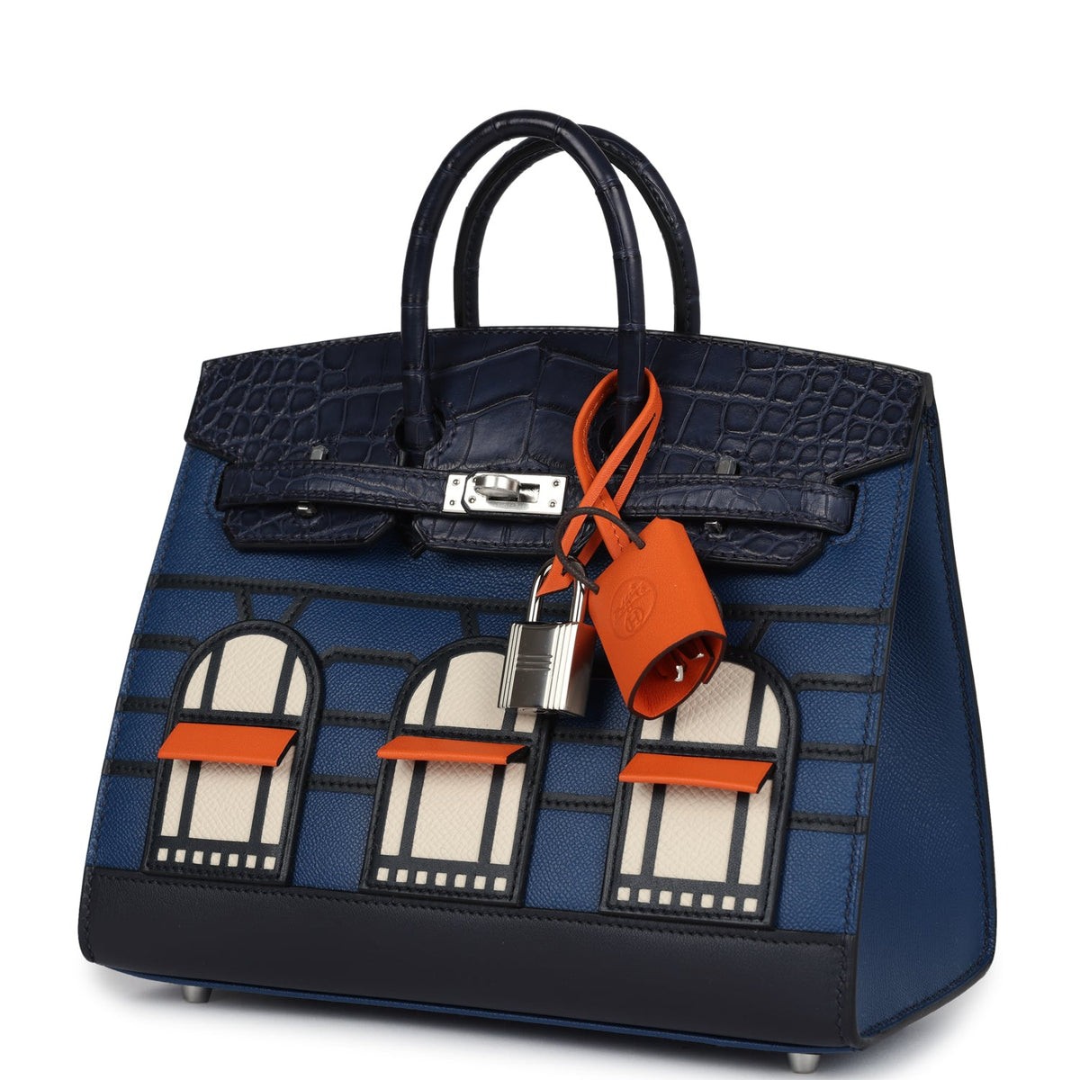 Hermès Night Sac Faubourg Birkin 20 Bleu Marine Matte Faux Leather Palladium Hardware