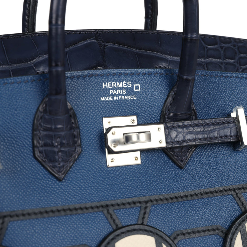 Hermès Night Sac Faubourg Birkin 20 Bleu Marine Matte Faux Leather Palladium Hardware