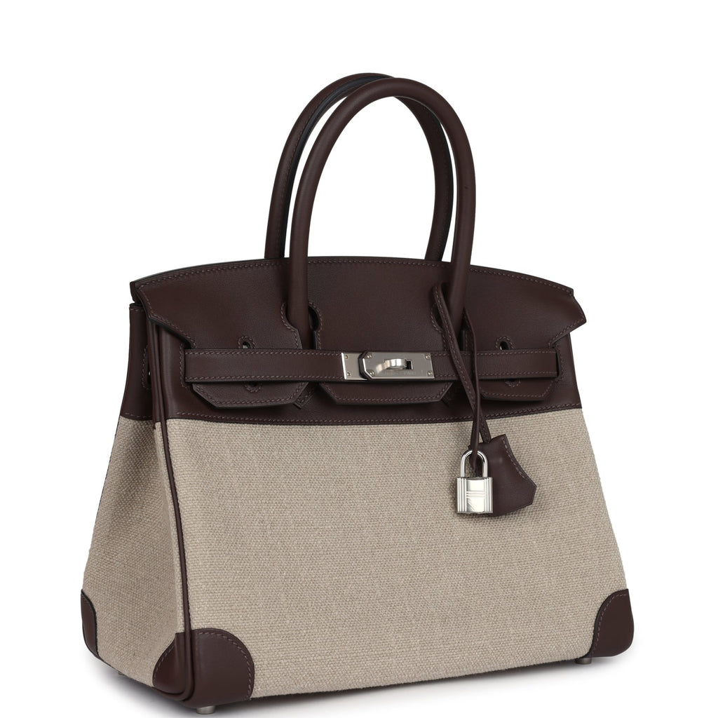 Hermès Birkin 30 Bivouac Ficelle Canvas and Moka Swift Palladium Hardware