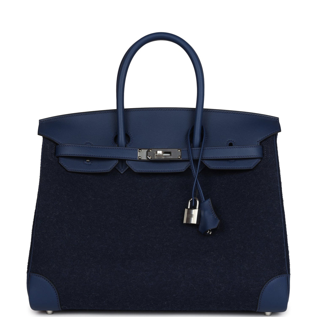 Hermès Birkin 35 Bleu Nuit Feutre Wool and Bleu De Malte Swift Palladium Hardware
