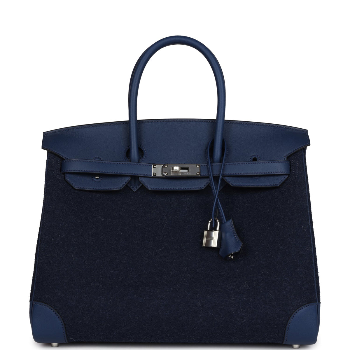 Hermès Birkin 35 Bleu Nuit Feutre Wool and Bleu De Malte Swift Palladium Hardware
