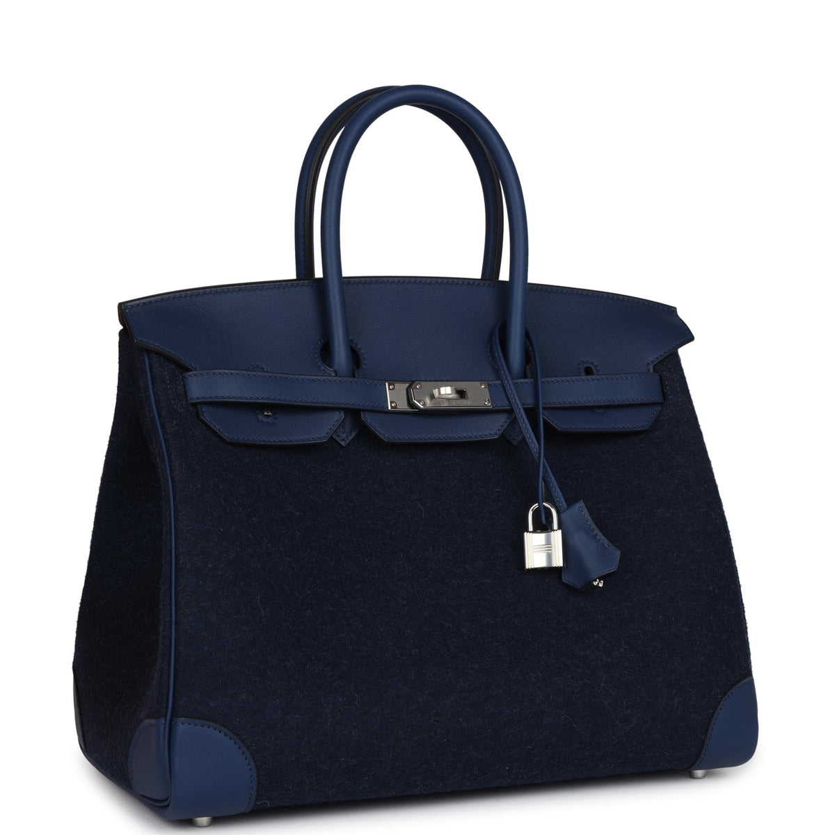 Hermès Birkin 35 Bleu Nuit Feutre Wool and Bleu De Malte Swift Palladium Hardware