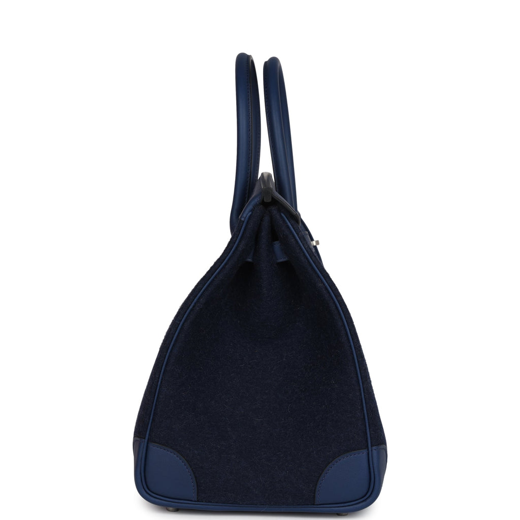 Hermès Birkin 35 Bleu Nuit Feutre Wool and Bleu De Malte Swift Palladium Hardware