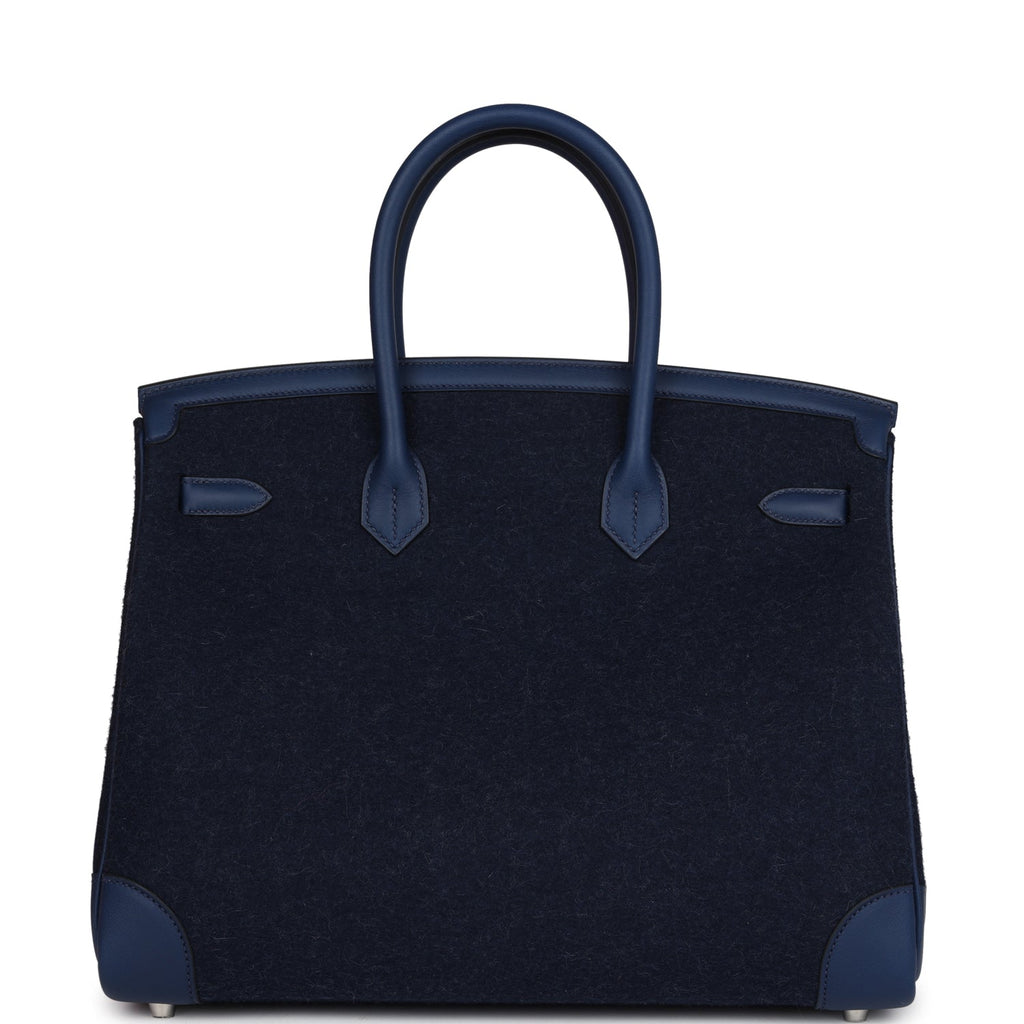 Hermès Birkin 35 Bleu Nuit Feutre Wool and Bleu De Malte Swift Palladium Hardware