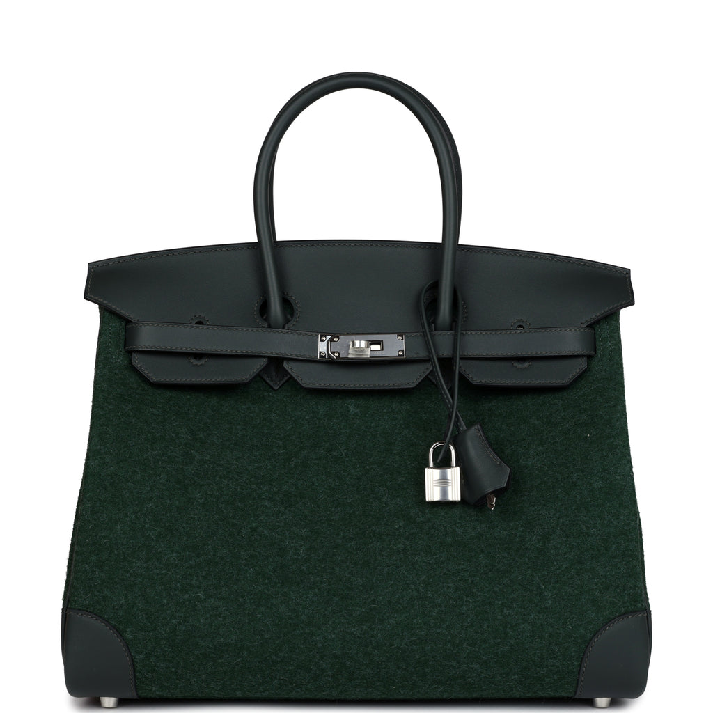 Hermès Birkin 35 Vert Anglais Feutre Wool and Vert Fonce Feutre Swift Palladium Hardware