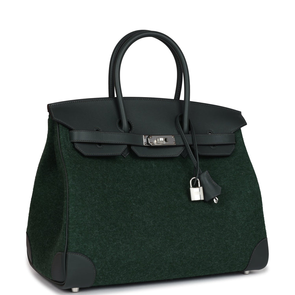 Hermès Birkin 35 Vert Anglais Feutre Wool and Vert Fonce Feutre Swift Palladium Hardware