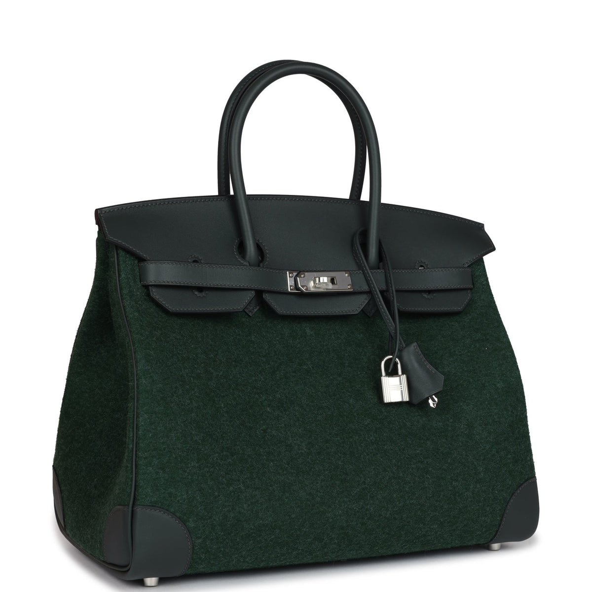Hermès Birkin 35 Vert Anglais Feutre Wool and Vert Fonce Feutre Swift Palladium Hardware
