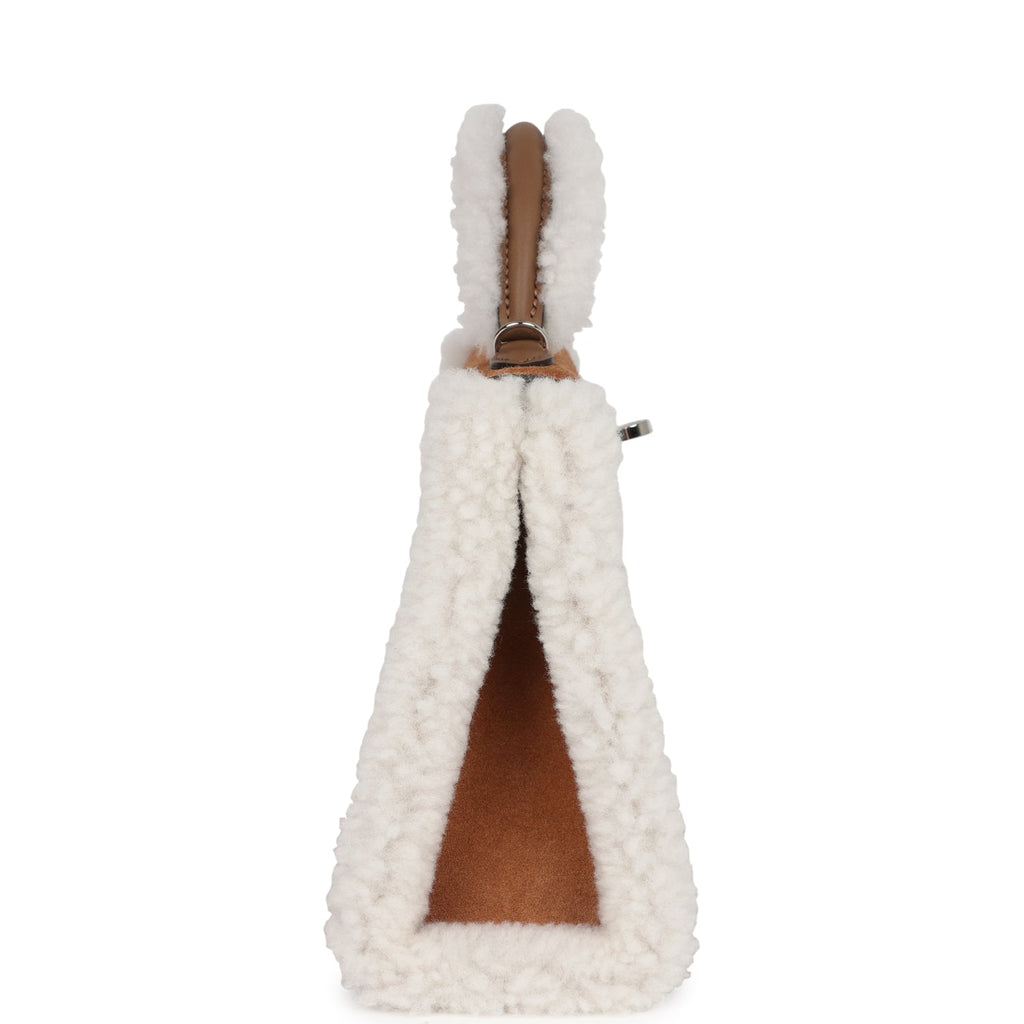 Hermès Teddy Kelly 20 Chamois Shearling and Swift Palladium Hardware