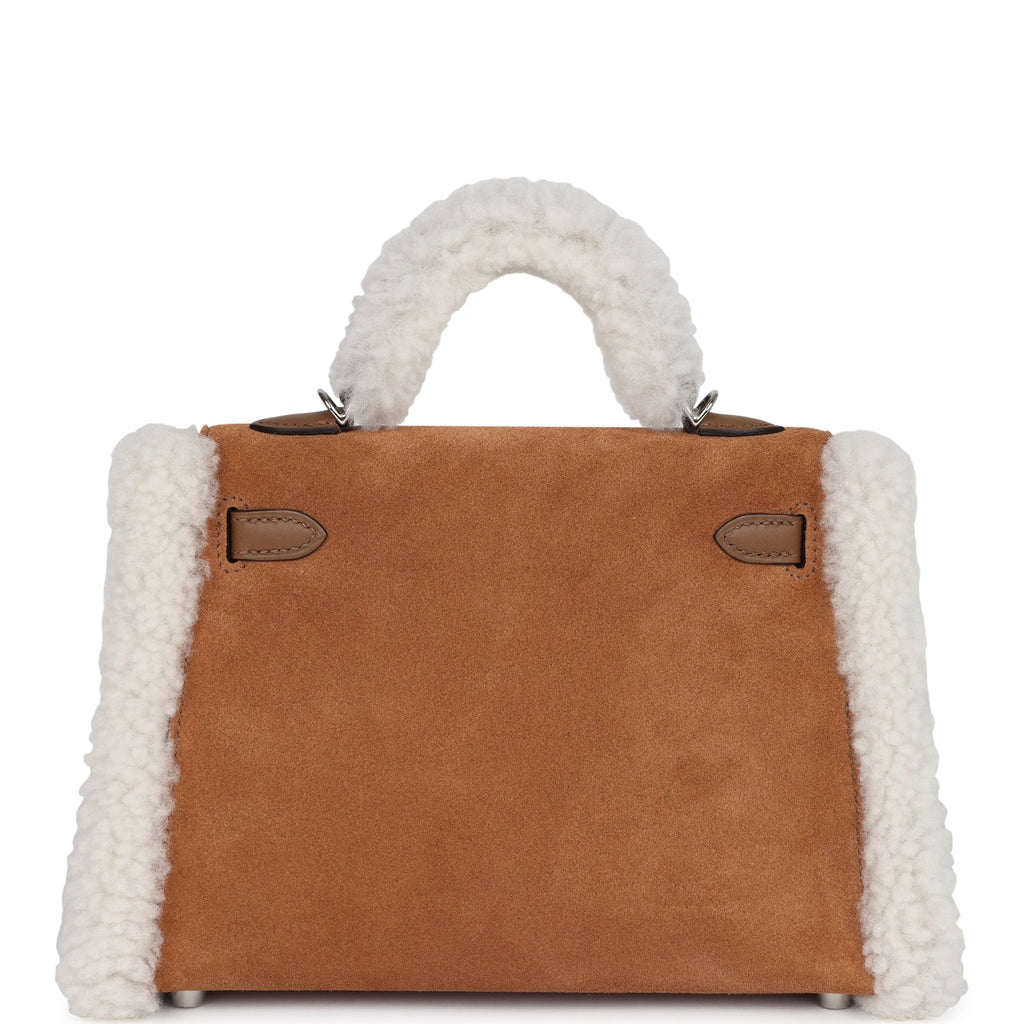 Hermès Teddy Kelly 20 Chamois Shearling and Swift Palladium Hardware