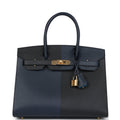 Hermès Casaque Birkin Sellier 30 Black, Bleu Indigo and Bleu Zanzibar Epsom Gold Hardware