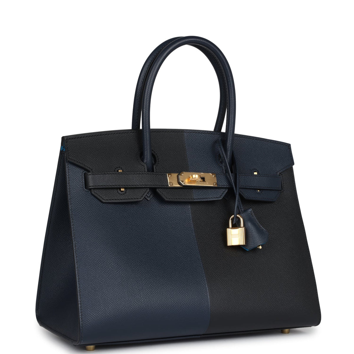 Hermès Casaque Birkin Sellier 30 Black, Bleu Indigo and Bleu Zanzibar Epsom Gold Hardware