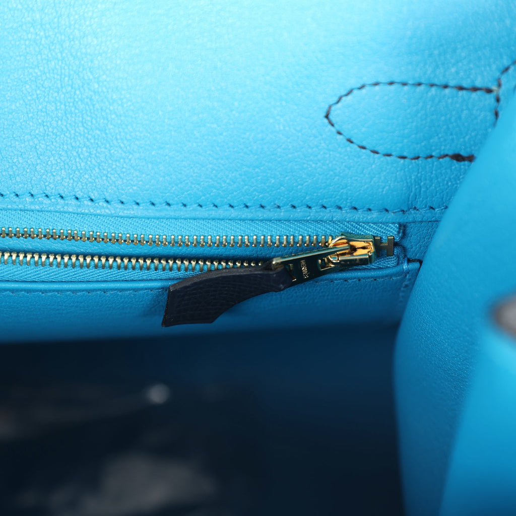 Hermès Casaque Birkin Sellier 30 Black, Bleu Indigo and Bleu Zanzibar Epsom Gold Hardware
