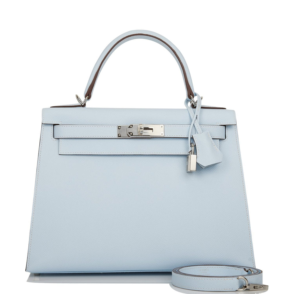 Hermès Kelly Sellier 28 Bleu Brume Epsom Palladium Hardware