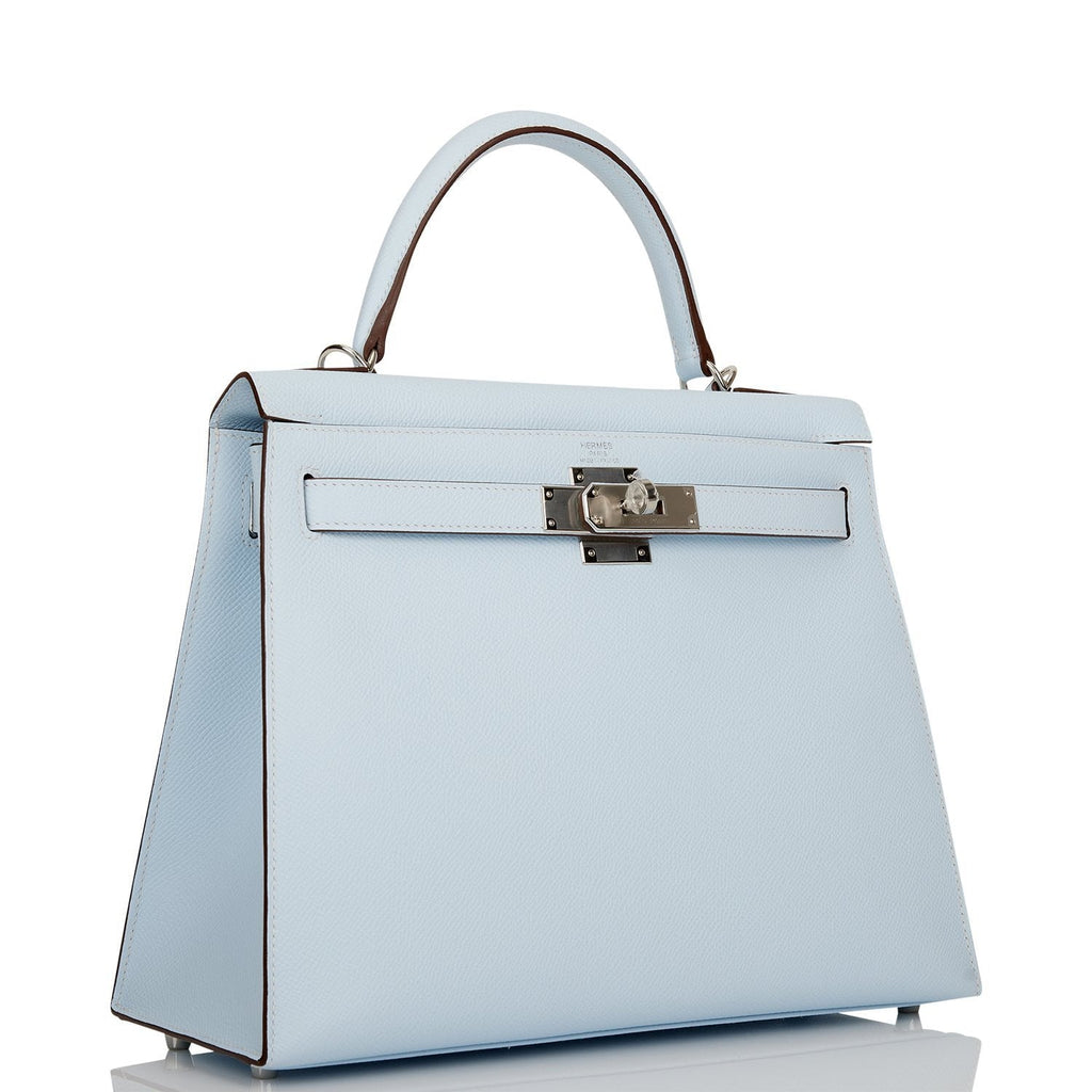 Hermès Kelly Sellier 28 Bleu Brume Epsom Palladium Hardware