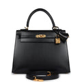 Hermès Kelly Sellier 25 Black Box Gold Hardware