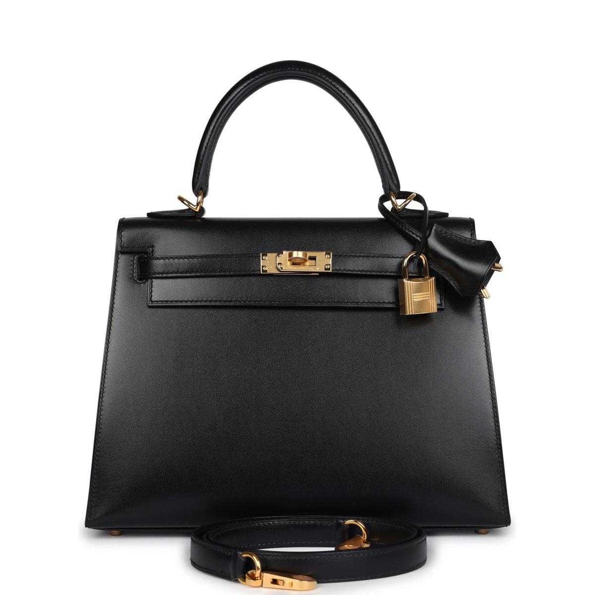 Hermès Kelly Sellier 25 Black Box Gold Hardware