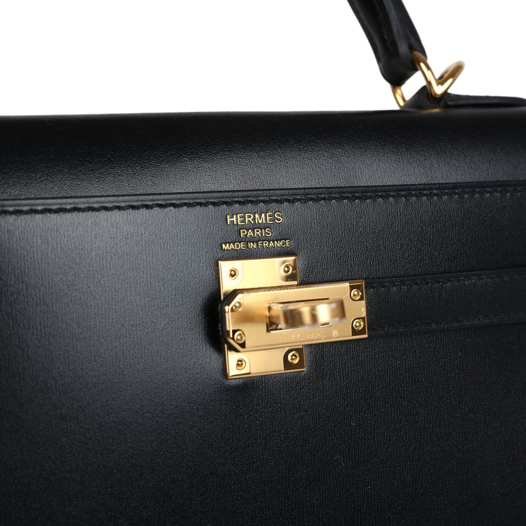 Hermès Kelly Sellier 25 Black Box Gold Hardware