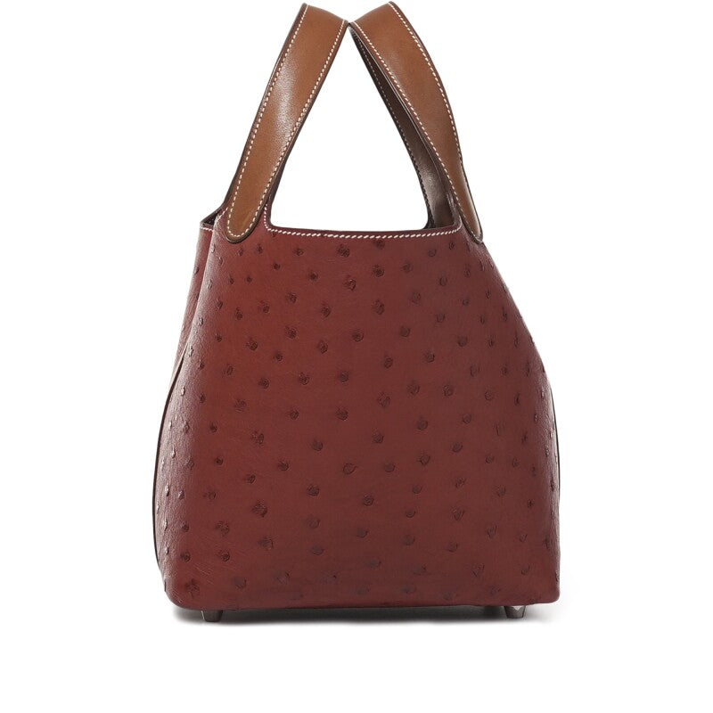 Hermès Fauve Barenia and Brique Ostrich Touch Picotin Lock 18 Palladium Hardware
