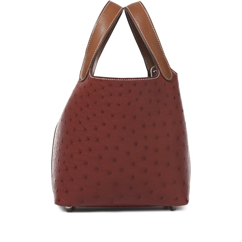 Hermès Fauve Barenia and Brique Ostrich Touch Picotin Lock 18 Palladium Hardware