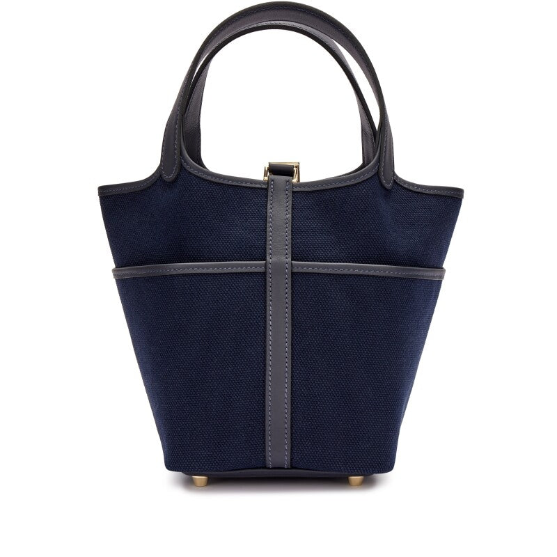 Hermès Caban Swift and Bleu Marine Toile Goeland Cargo Picotin Lock 18 Gold Hardware