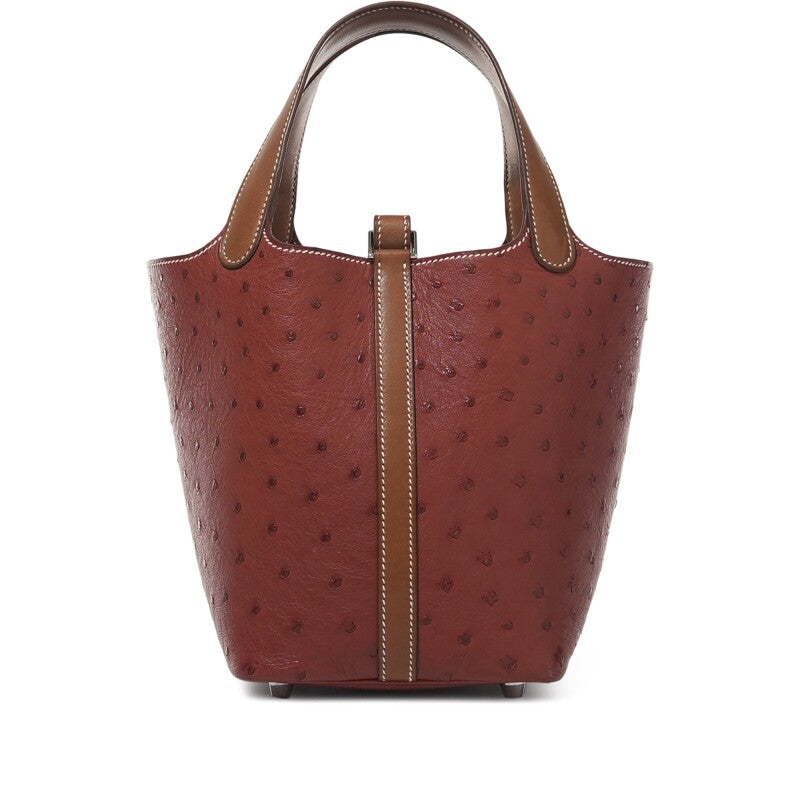 Hermès Fauve Barenia and Brique Ostrich Touch Picotin Lock 18 Palladium Hardware