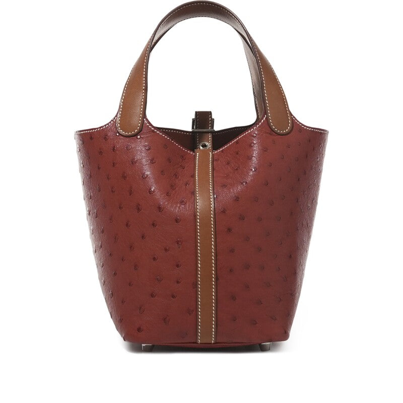 Hermès Fauve Barenia and Brique Ostrich Touch Picotin Lock 18 Palladium Hardware