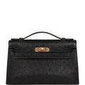 Hermès Kelly Pochette Black Ostrich Gold Hardware