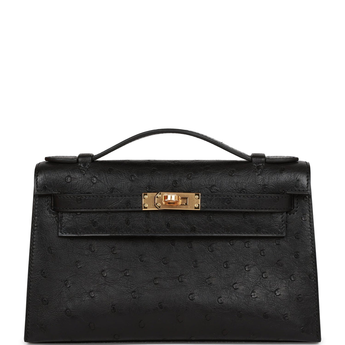 Hermès Kelly Pochette Black Ostrich Gold Hardware