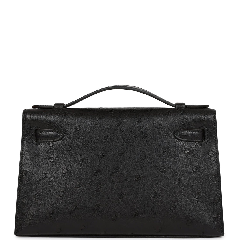 Hermès Kelly Pochette Black Ostrich Gold Hardware