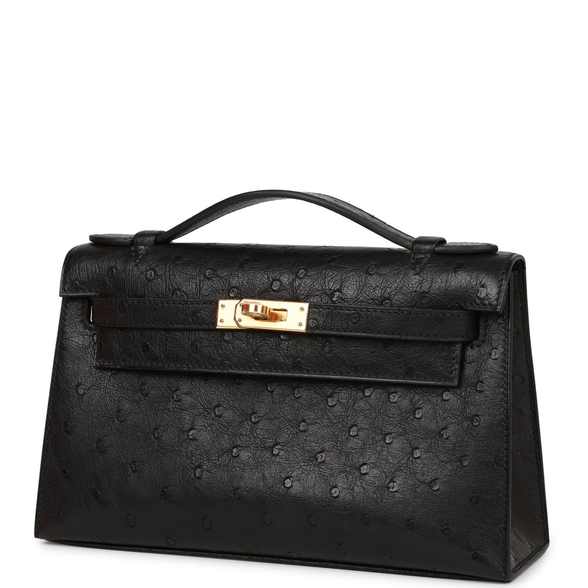 Hermès Kelly Pochette Black Ostrich Gold Hardware