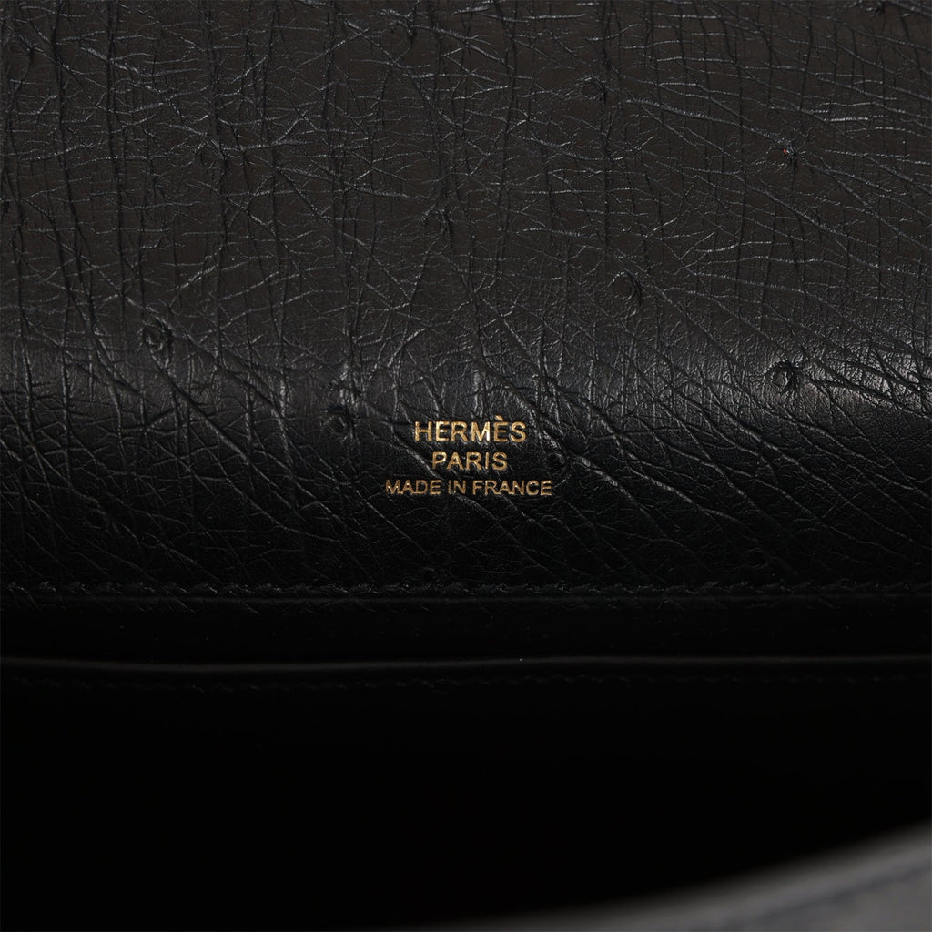 Hermès Kelly Pochette Black Ostrich Gold Hardware