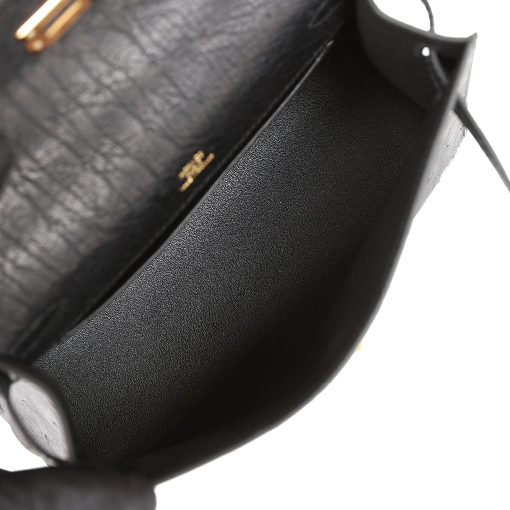 Hermès Kelly Pochette Black Ostrich Gold Hardware