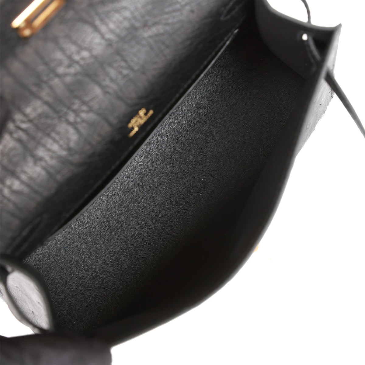 Hermès Kelly Pochette Black Ostrich Gold Hardware