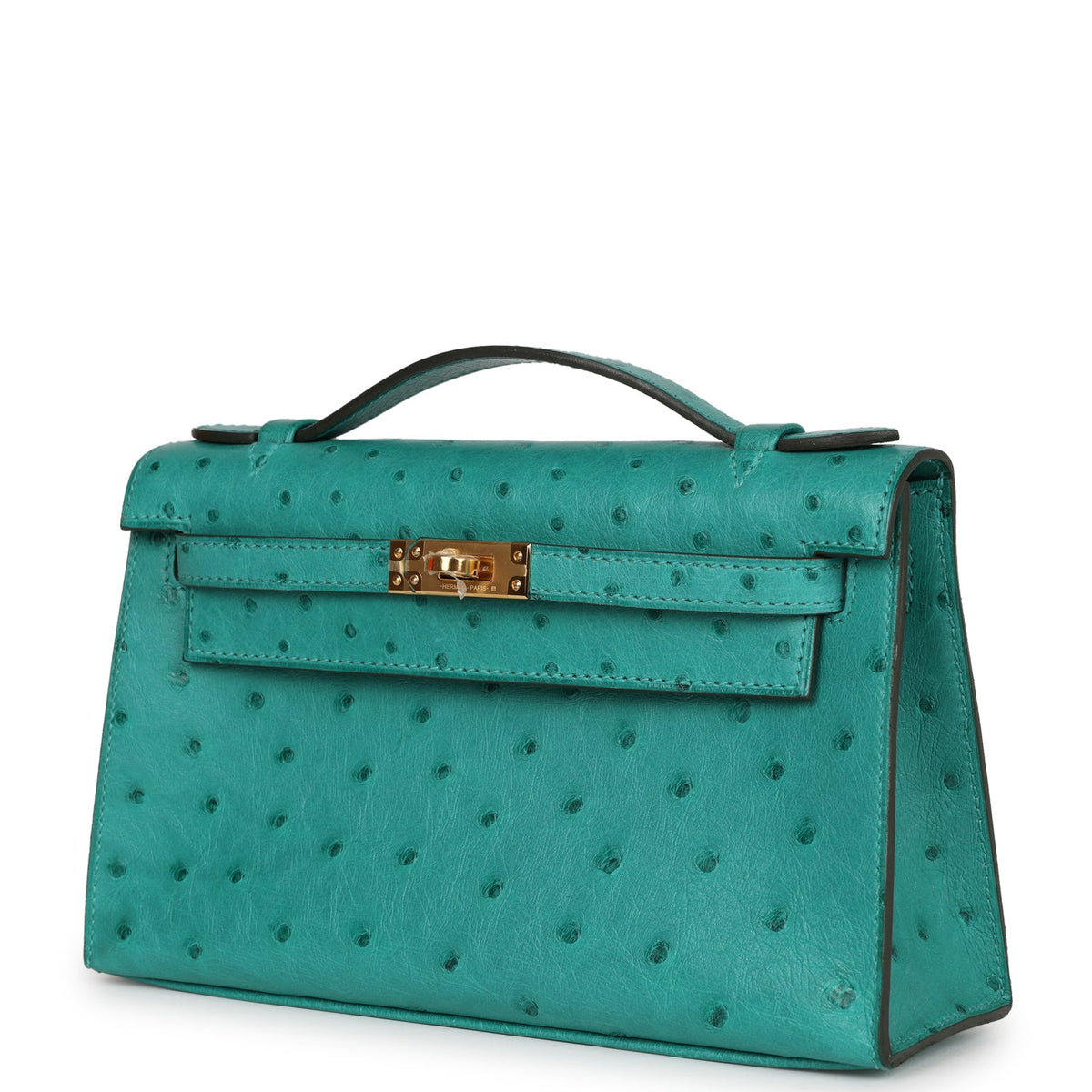 Hermès Kelly Pochette Vert Verone Ostrich Gold Hardware