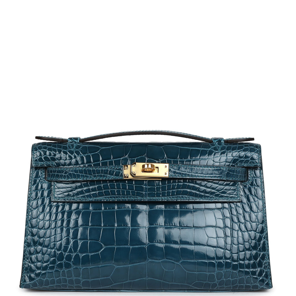 Hermès Kelly Pochette Vert Bosphore Shiny Faux Leather Gold Hardware