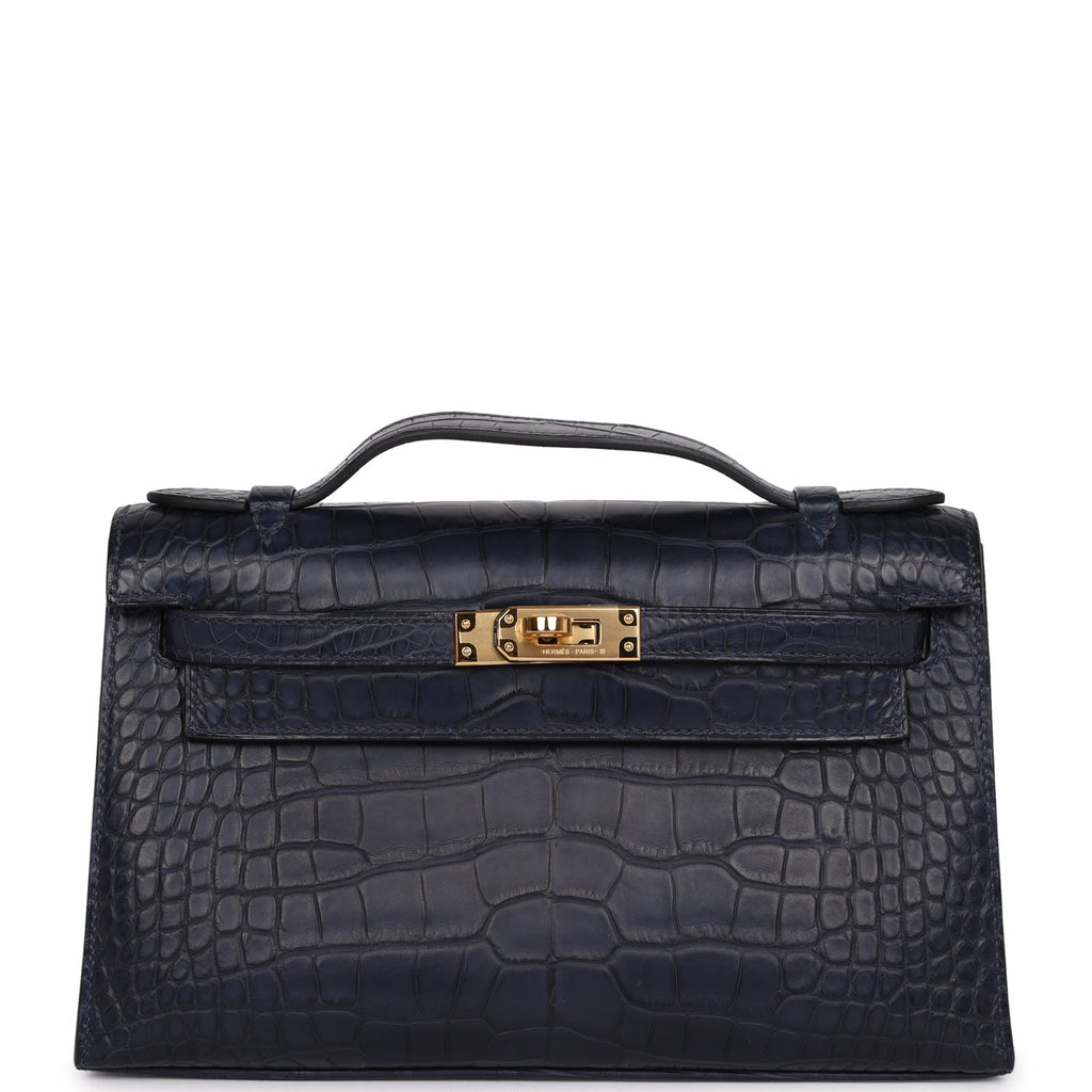 Hermès Kelly Pochette Bleu Indigo Matte Faux Leather Gold Hardware