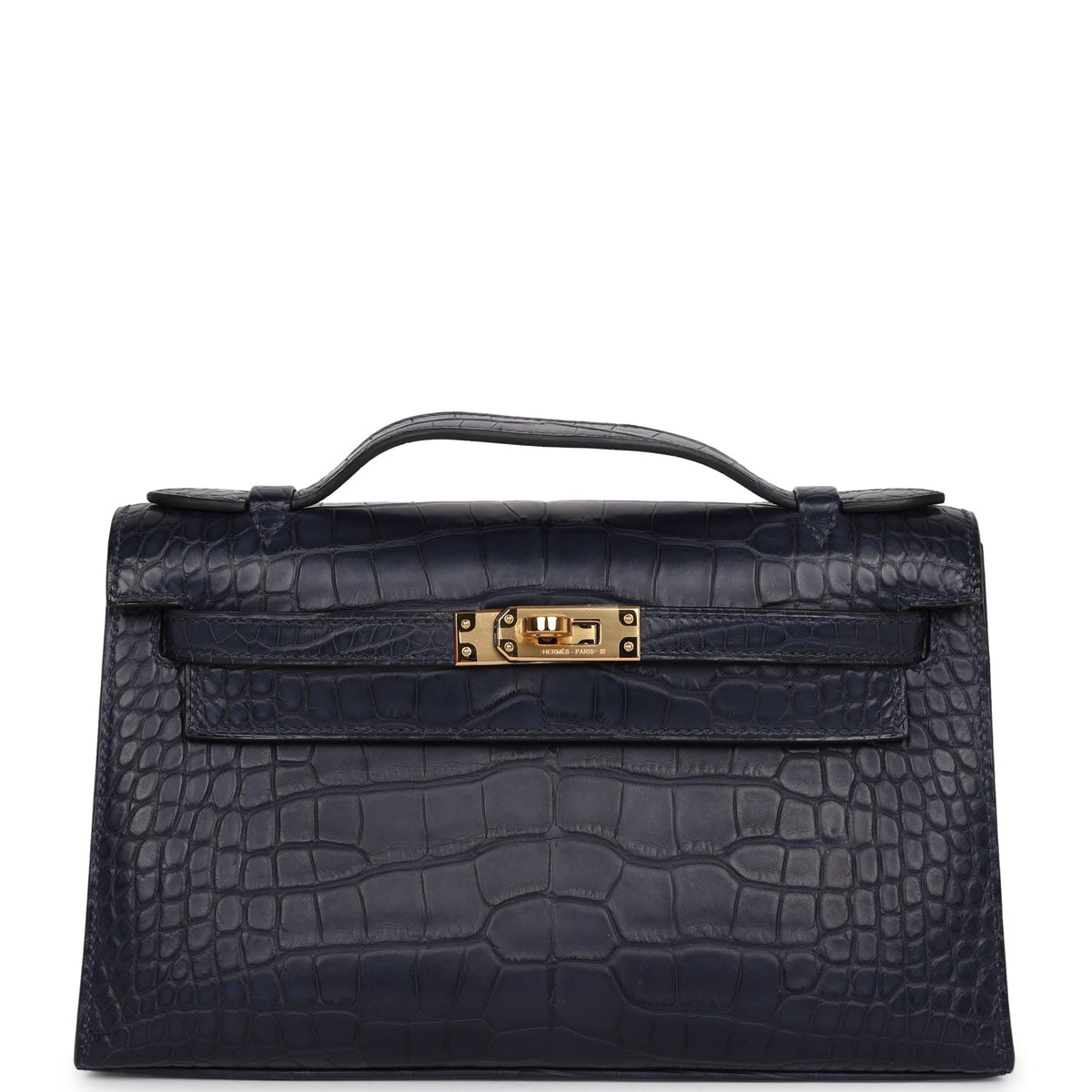 Hermès Kelly Pochette Bleu Indigo Matte Faux Leather Gold Hardware