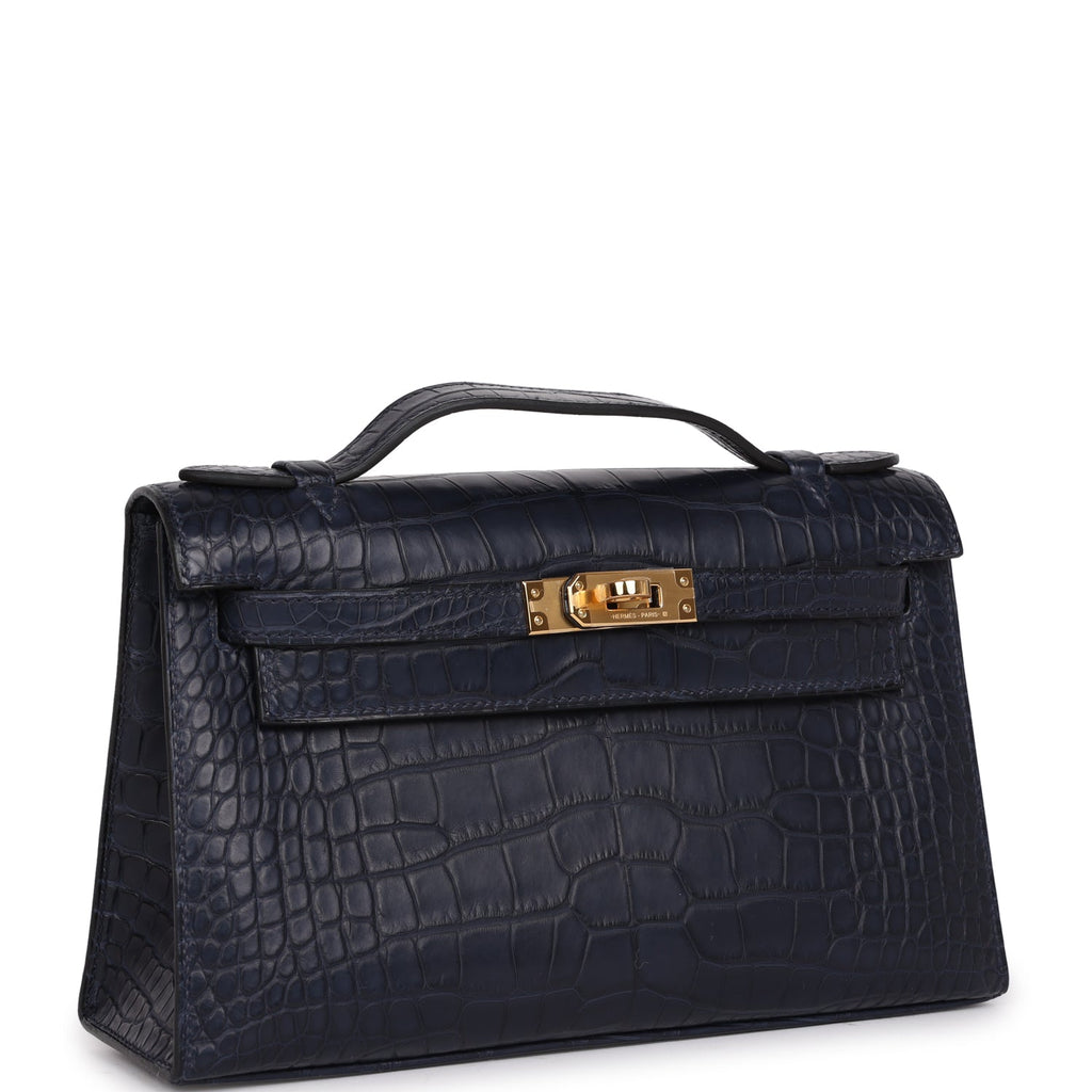 Hermès Kelly Pochette Bleu Indigo Matte Faux Leather Gold Hardware