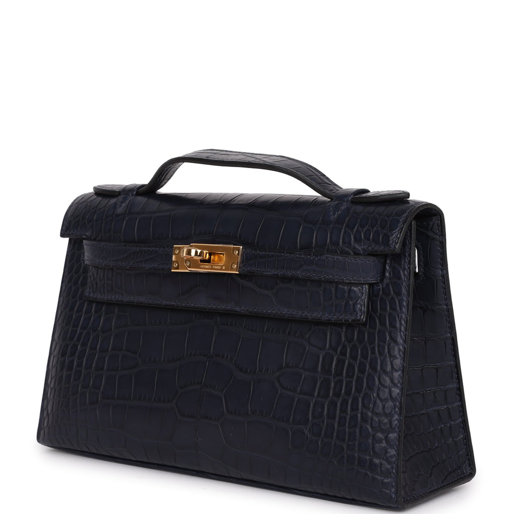 Hermès Kelly Pochette Bleu Indigo Matte Faux Leather Gold Hardware