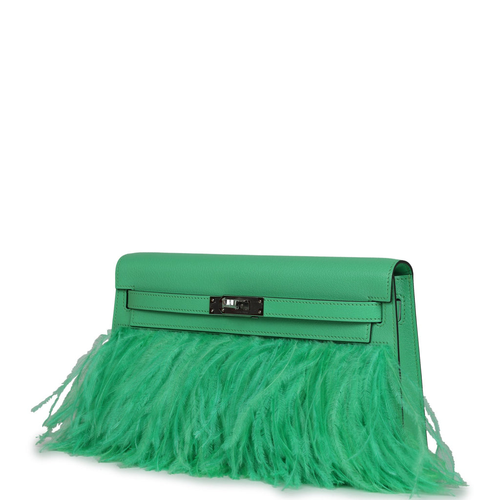 Hermès Kelly Elan Foile Vert Comics Chevre and Ostrich Feather Palladium Hardware