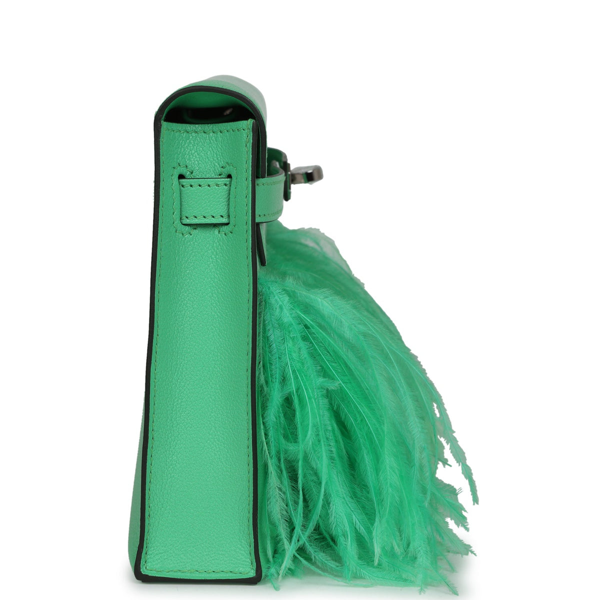 Hermès Kelly Elan Foile Vert Comics Chevre and Ostrich Feather Palladium Hardware