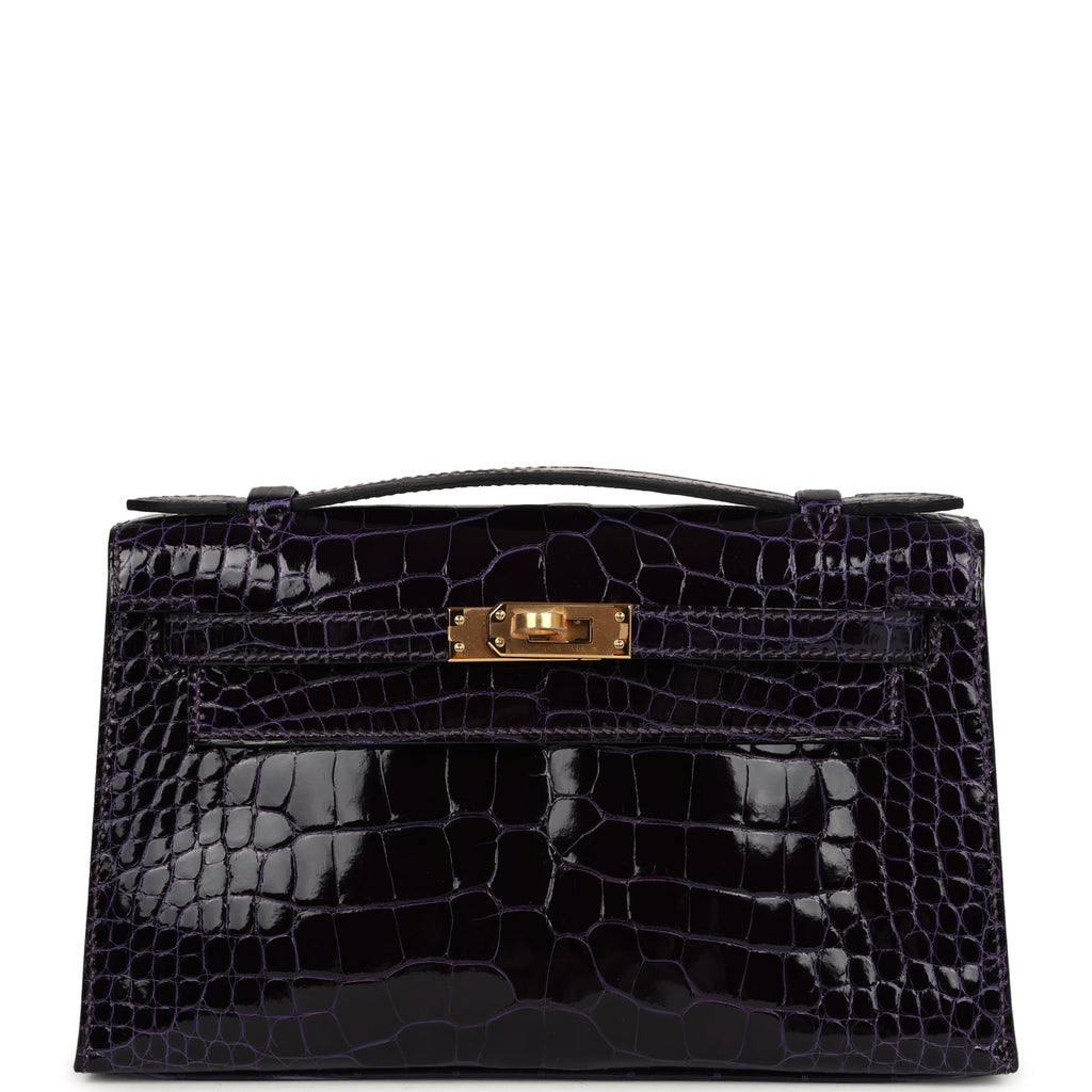 Hermès Kelly Pochette Amethyst Shiny Faux Leather Gold Hardware