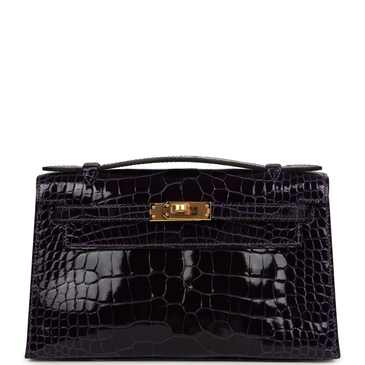 Hermès Kelly Pochette Amethyst Shiny Faux Leather Gold Hardware