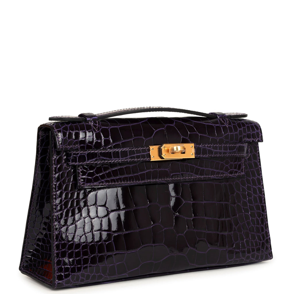 Hermès Kelly Pochette Amethyst Shiny Faux Leather Gold Hardware