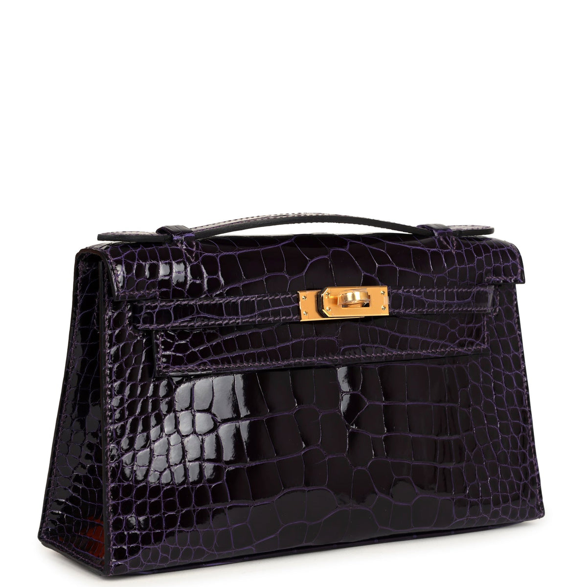 Hermès Kelly Pochette Amethyst Shiny Faux Leather Gold Hardware