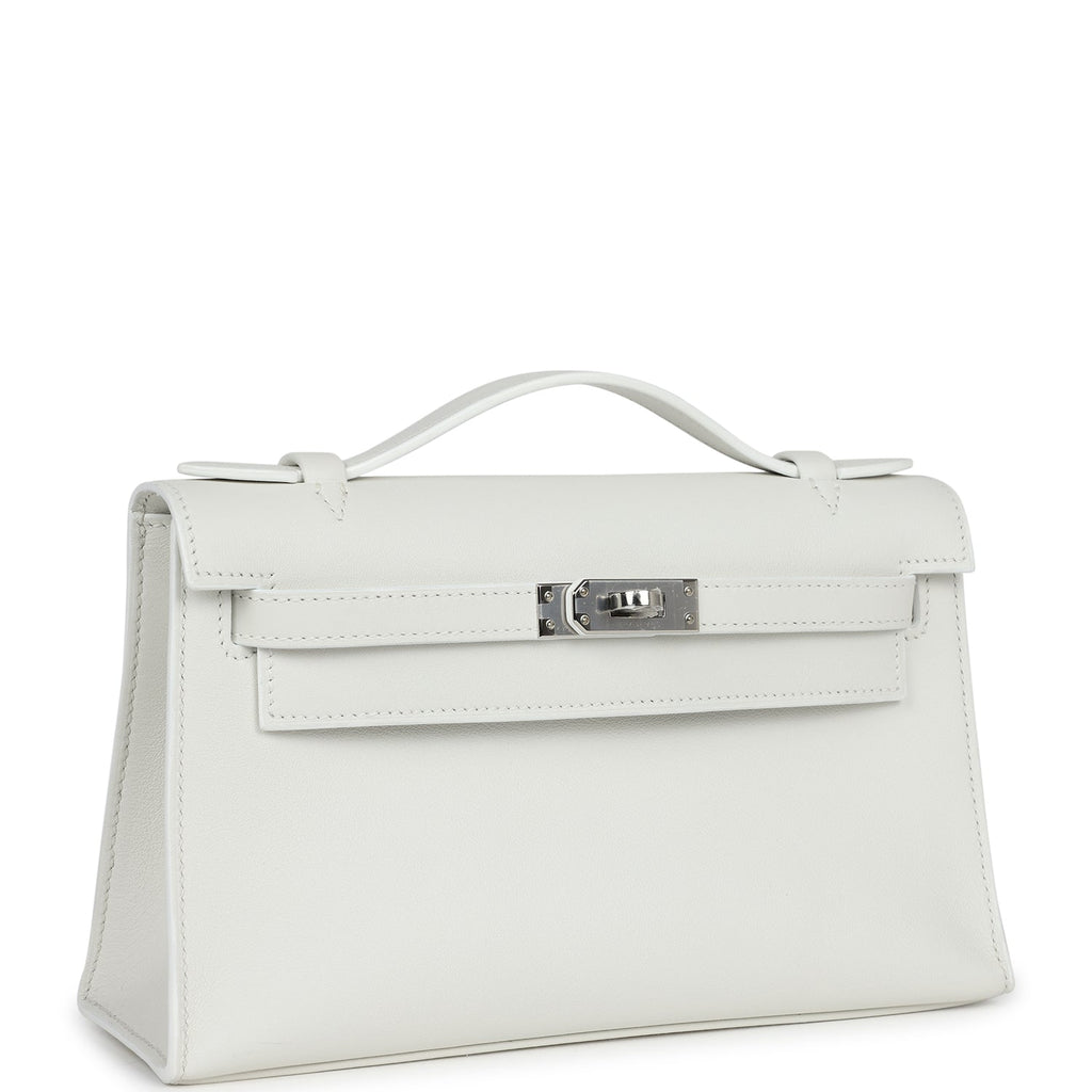 Hermès Kelly Pochette White Swift Palladium Hardware
