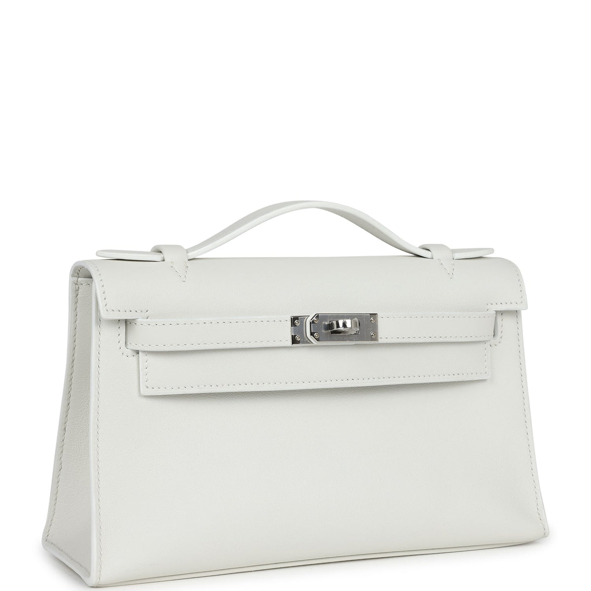 Hermès Kelly Pochette White Swift Palladium Hardware