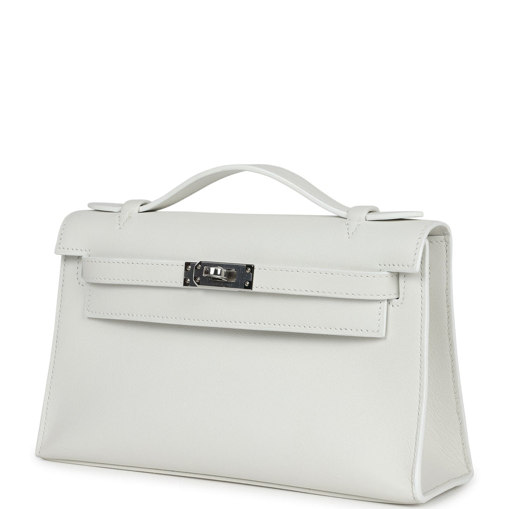Hermès Kelly Pochette White Swift Palladium Hardware
