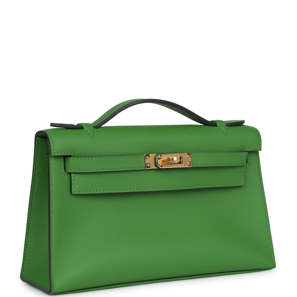 Hermès Kelly Pochette Vert Yucca Swift Gold Hardware
