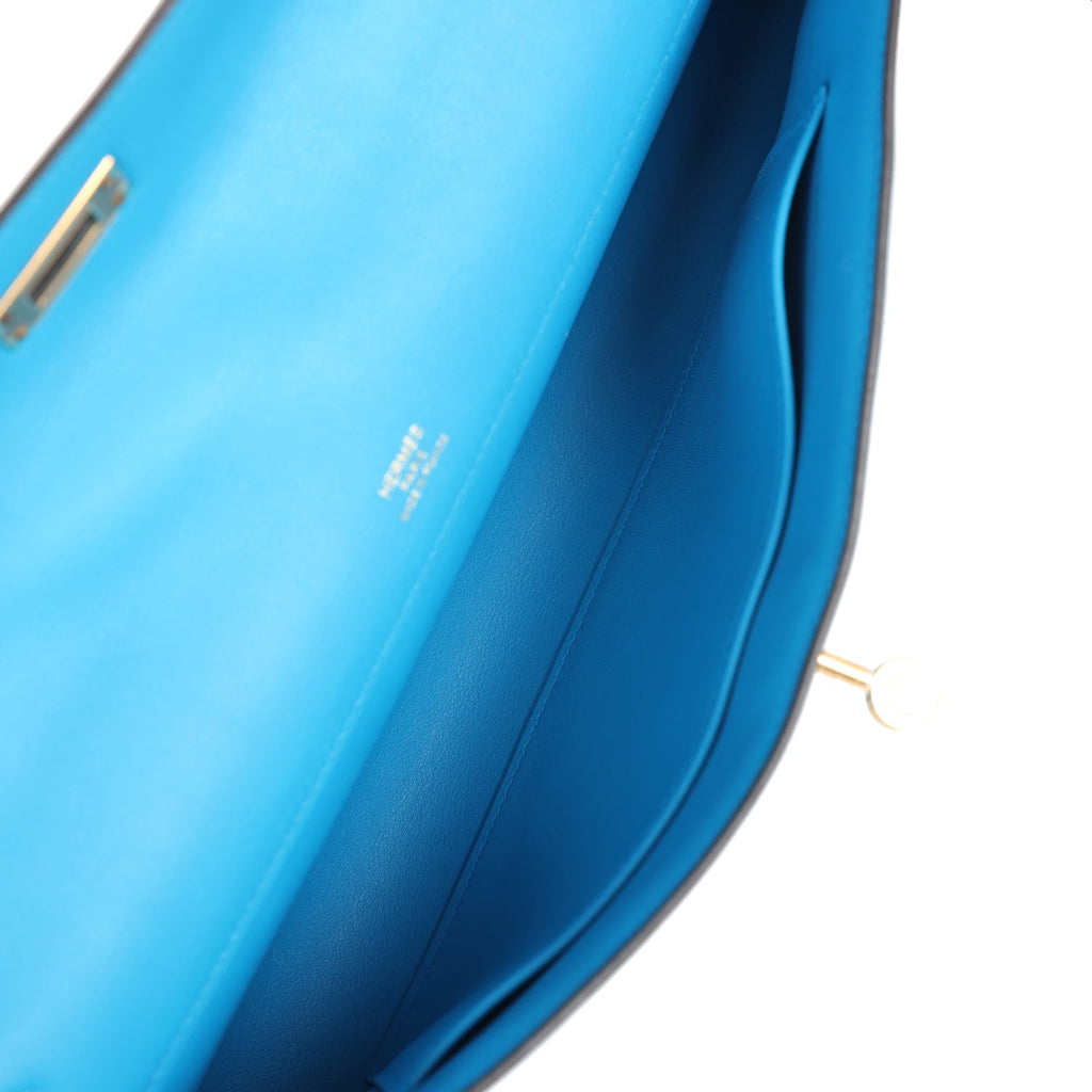 Hermès Kelly Cut Bleu Zanzibar Swift Gold Hardware